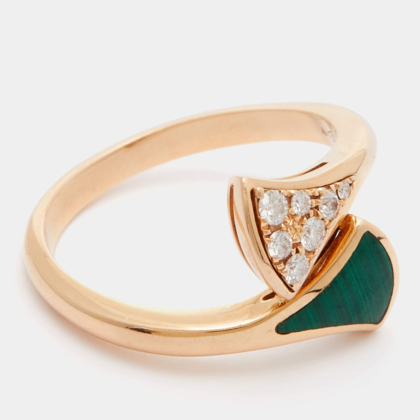 Original Bvlgari Divas' Dream Malachite Diamonds 18k Rose Gold Ring Size 49