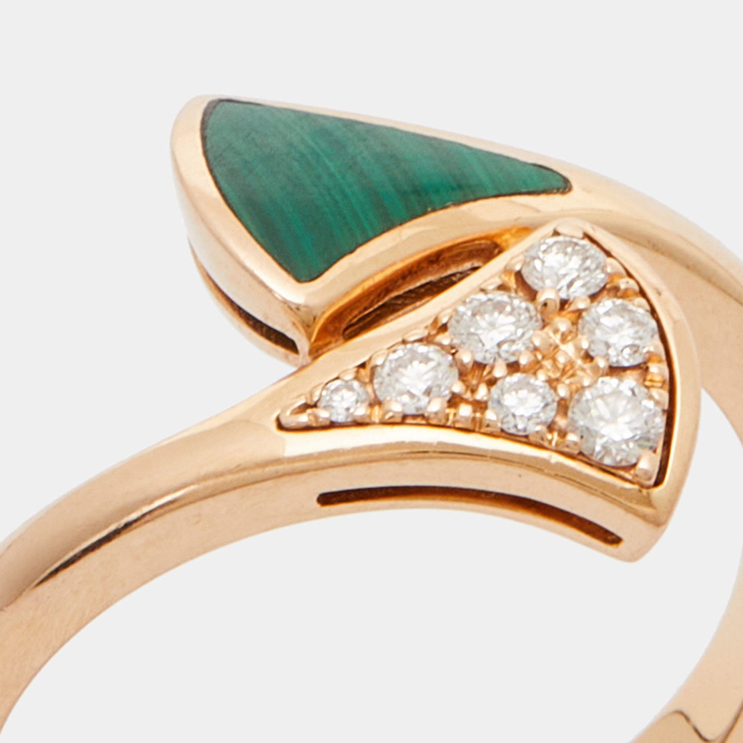 Original Bvlgari Divas' Dream Malachite Diamonds 18k Rose Gold Ring Size 49