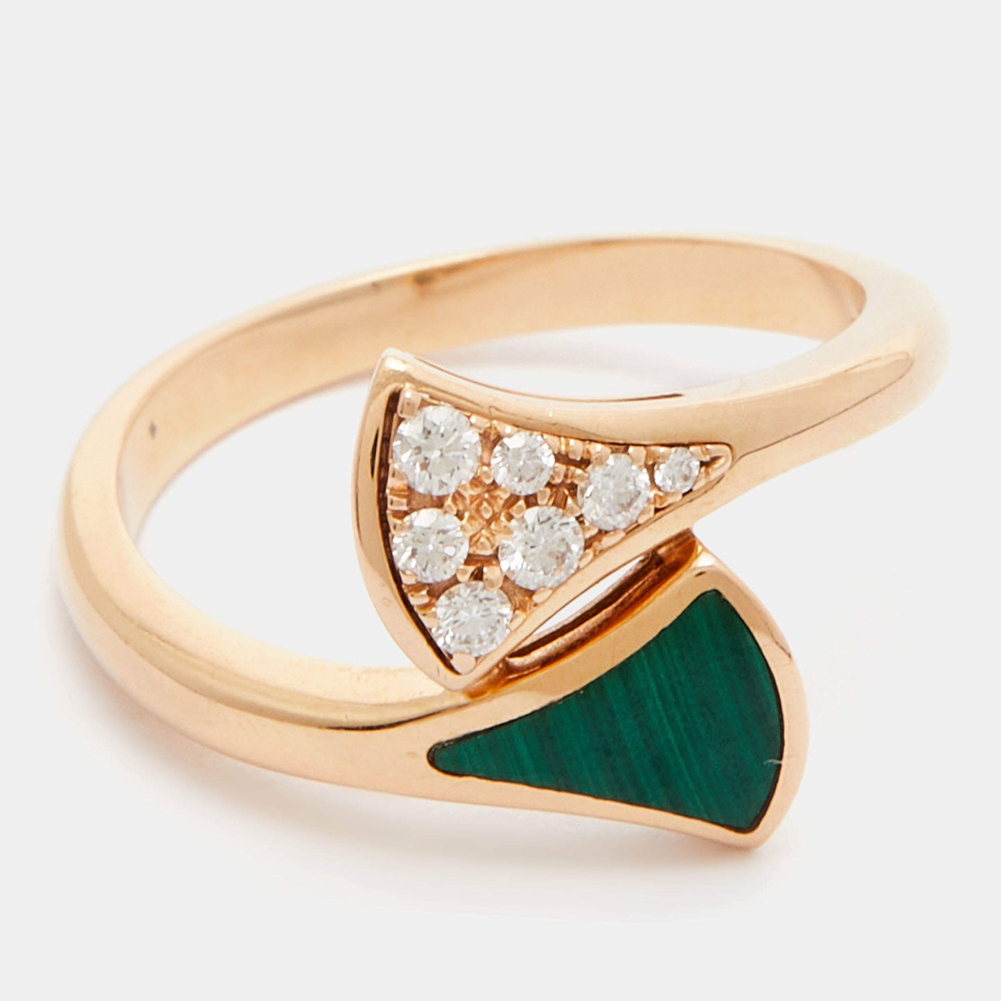 Original Bvlgari Divas' Dream Malachite Diamonds 18k Rose Gold Ring Size 49