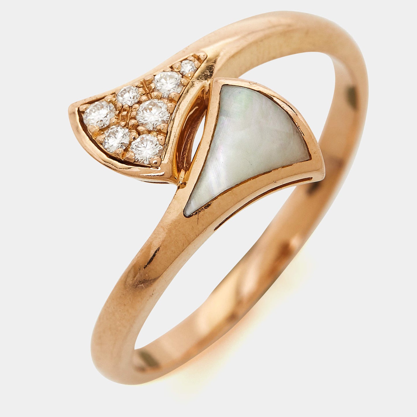 Original Bvlgari Divas' Dream Mother of Pearl Diamond 18k Rose Gold Ring Size 59