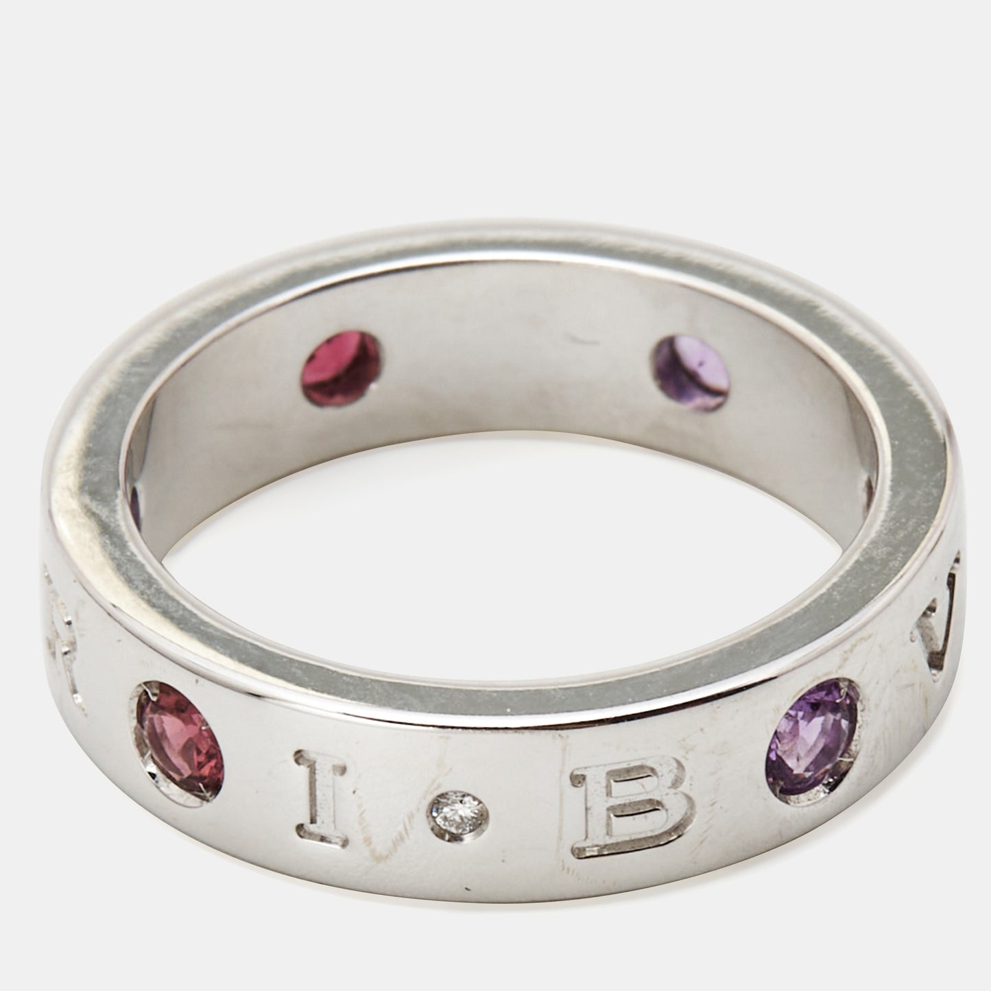 Original Bvlgari Roman Sorbets Amethyst Tourmaline 18k White Gold Ring Size 54