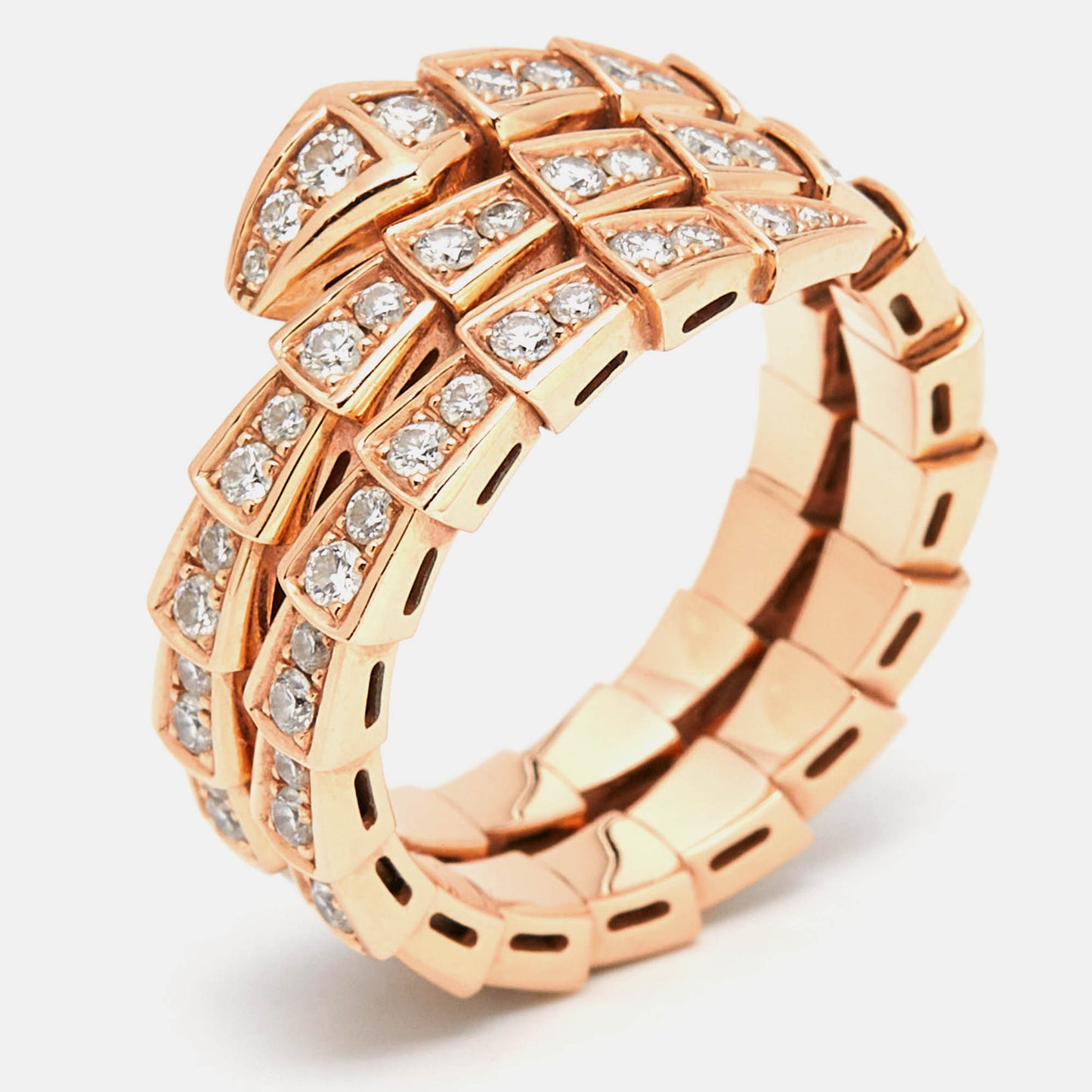 Original Bvlgari Serpenti Viper Diamonds 18k Rose Gold Ring Size 2XL