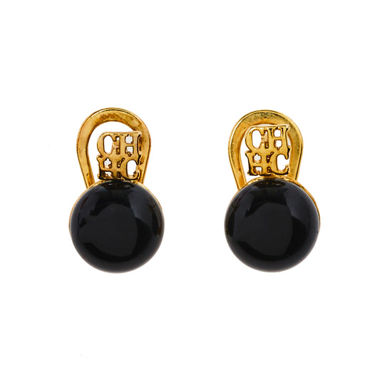 Original Carolina Herrera Gold Tone Black Beaded Earrings