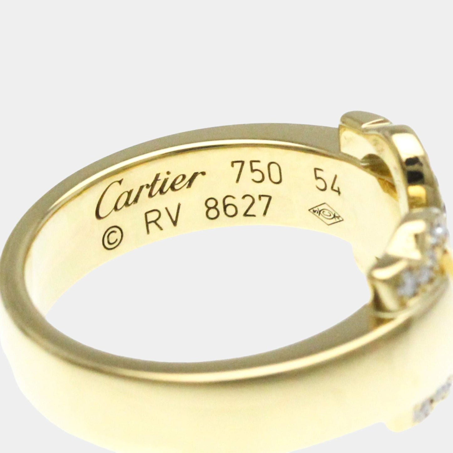 Original Cartier 18K Yellow Gold and Diamond C De Cartier Band Ring EU 54