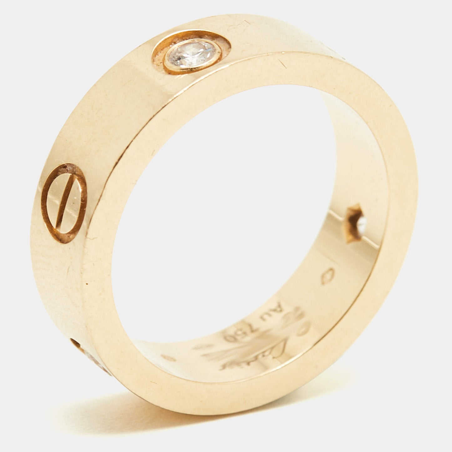 Original Cartier Love 3 Diamond 18k Rose Gold Ring Size 53