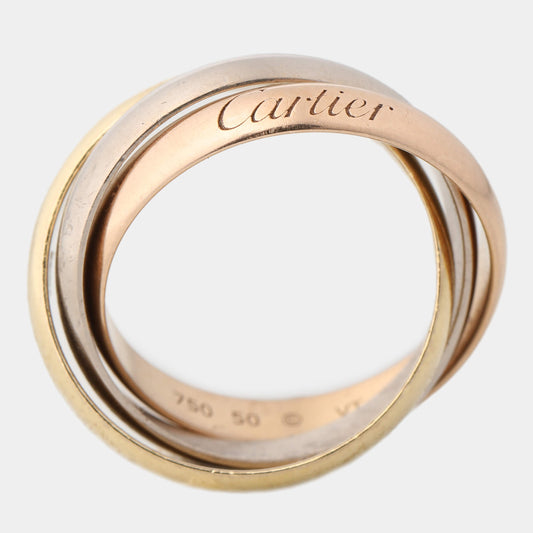 Original Cartier Trinity 18K Yellow Rose and White Gold Ring EU 50