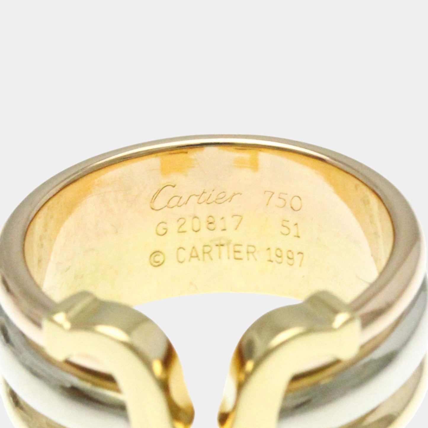 Original Cartier 18K Yellow Gold, Rose Gold, White Gold and Diamond C De Cartier Band Ring EU 51