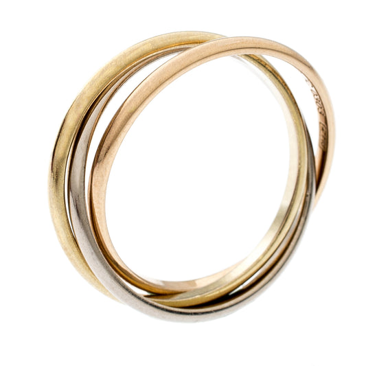 Original Cartier Trinity De Cartier 18k Three Tone Gold XS Rolling Band Ring Size 51