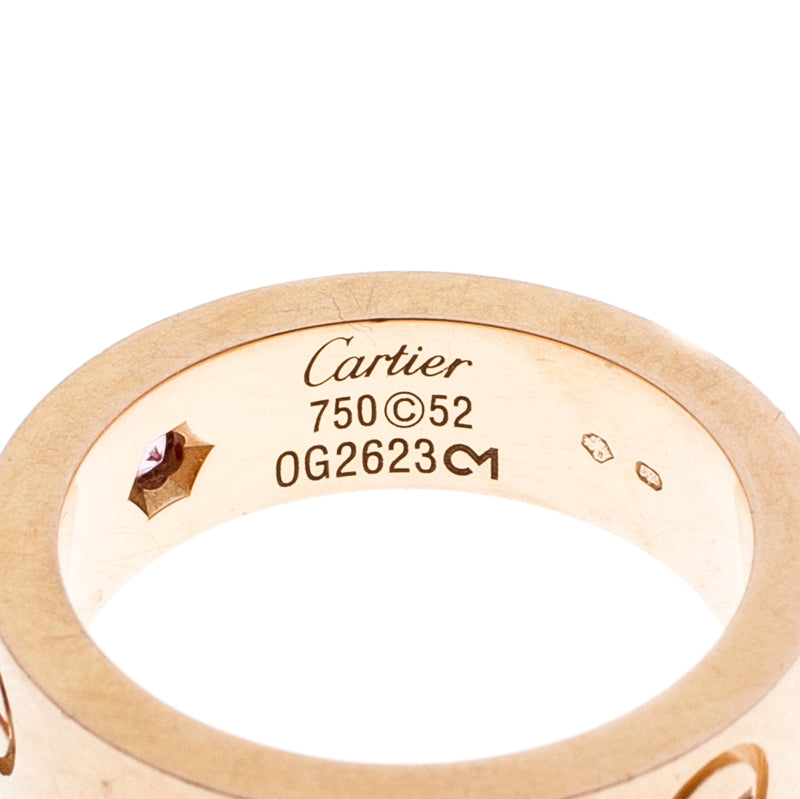 Original Cartier Love Pink Sapphire 18k Rose Gold Band Ring Size 52