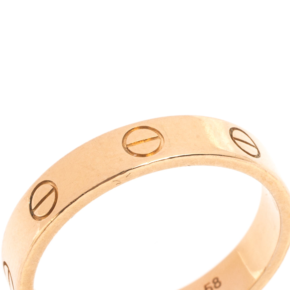 Original Cartier Love 18k Rose Gold Mini Band Ring Size 58