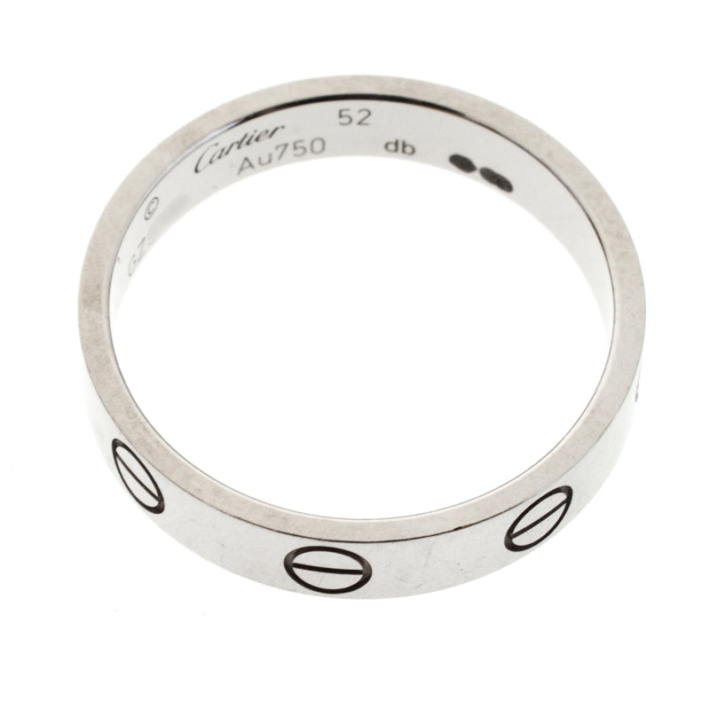 Original Cartier Love 18k White Gold Mini Band Ring Size 52