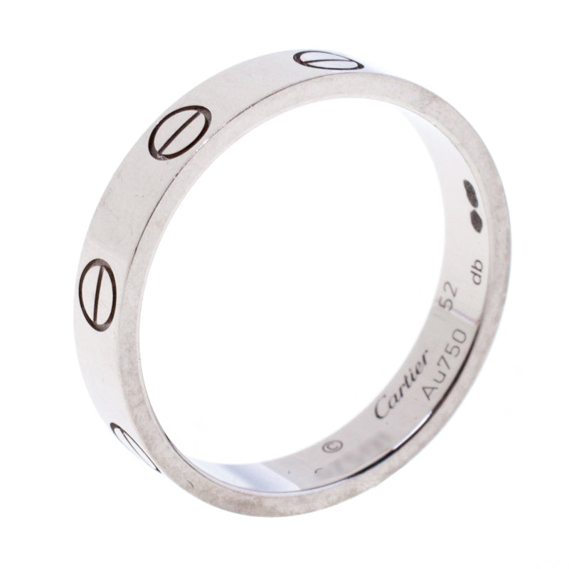 Original Cartier Love 18k White Gold Mini Band Ring Size 52