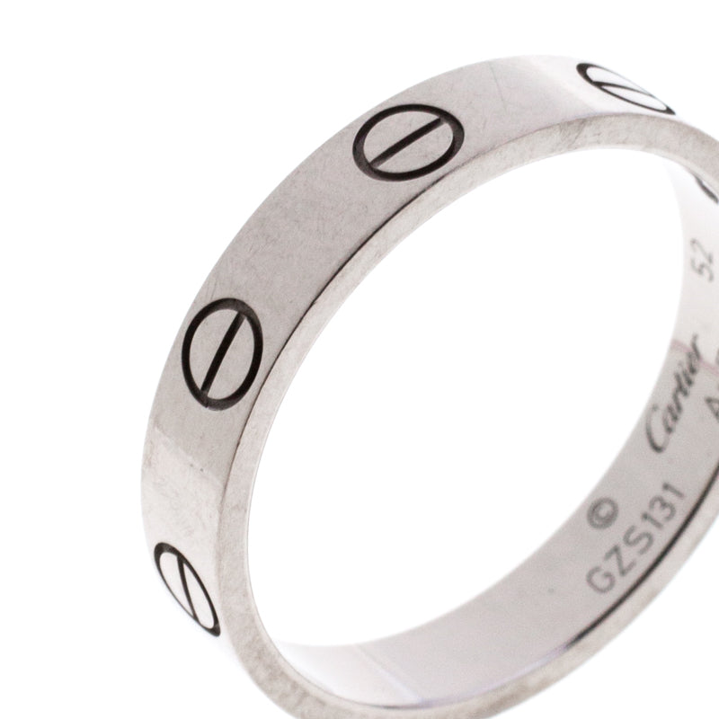 Original Cartier Love 18k White Gold Mini Band Ring Size 52