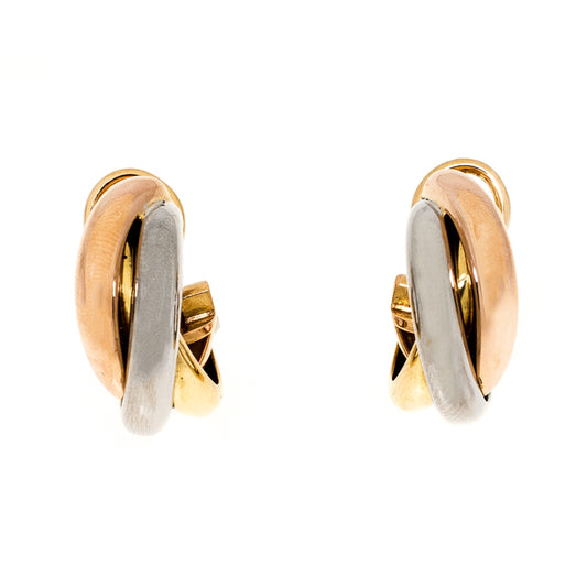 Original Cartier Trinity De Cartier Three Tone 18k Gold Hoop Earrings