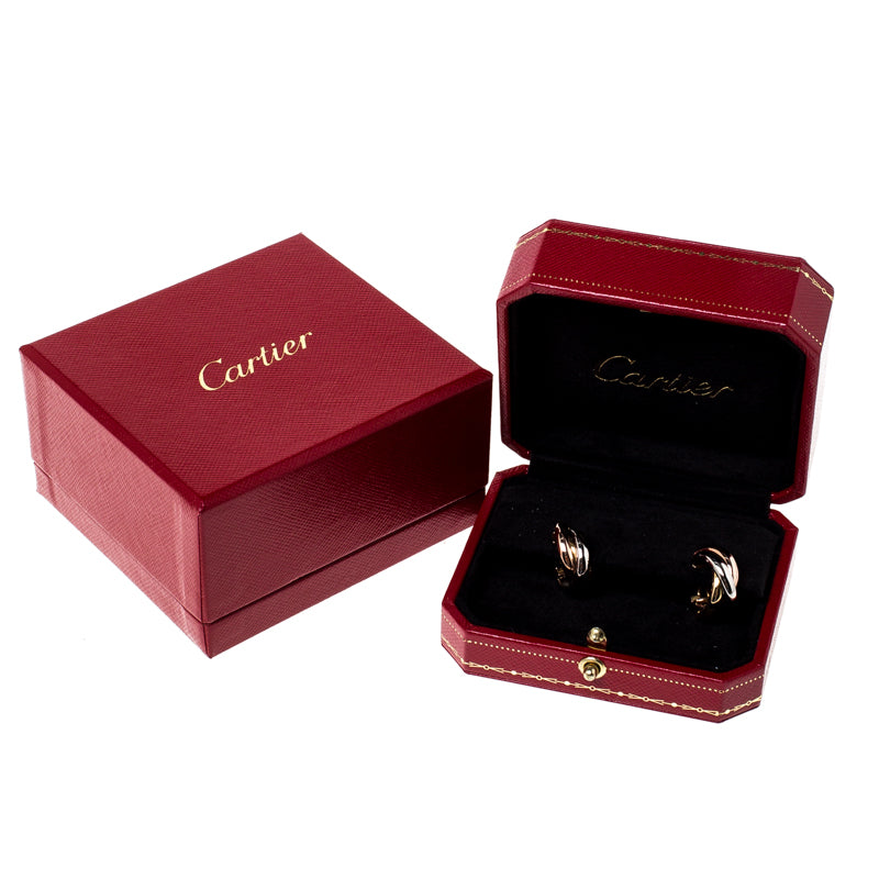 Original Cartier Trinity De Cartier Three Tone 18k Gold Hoop Earrings