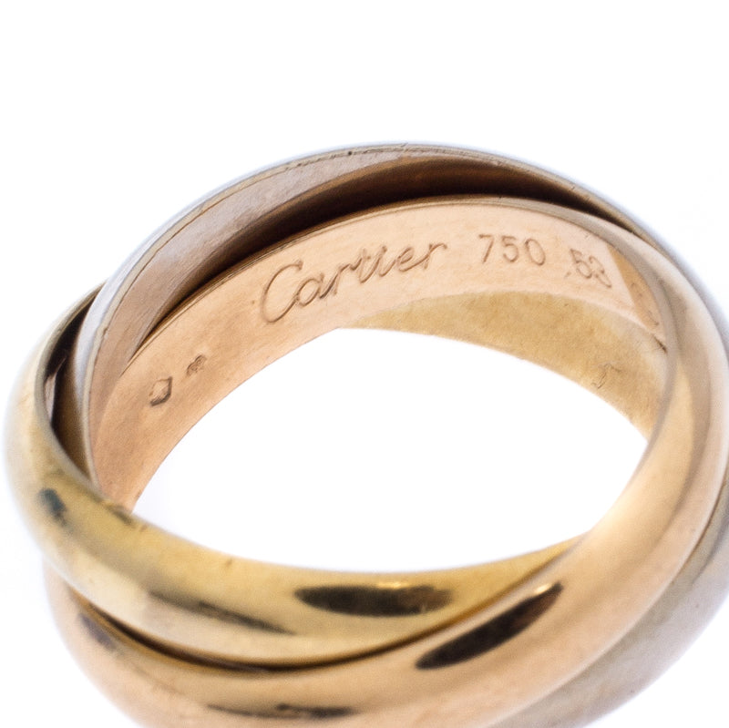 Original Cartier Trinity De Cartier Three Tone 18k Gold Band Ring Size 53