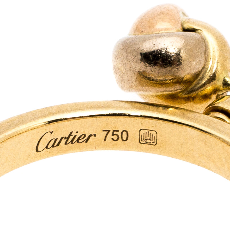 Original Cartier Diamond Three Tone 18K Gold Trinity Knot Charm Ring Size 54