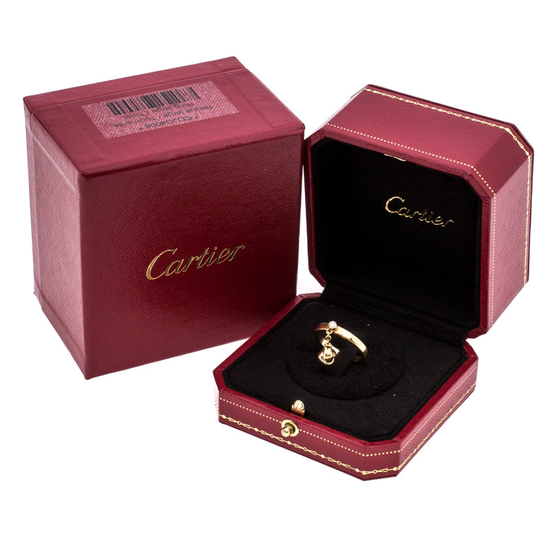 Original Cartier Diamond Three Tone 18K Gold Trinity Knot Charm Ring Size 54