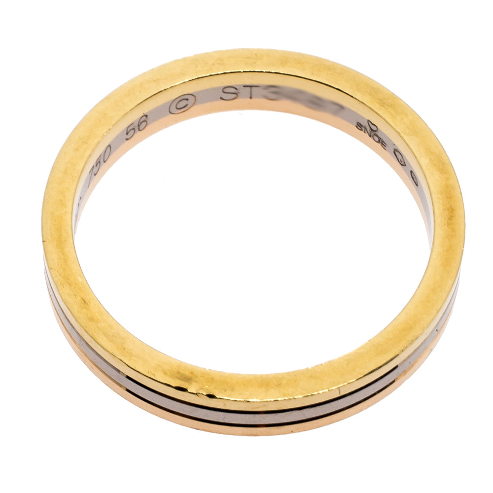 Original Cartier 18K Three Tone Gold Wedding Band Ring Size 56