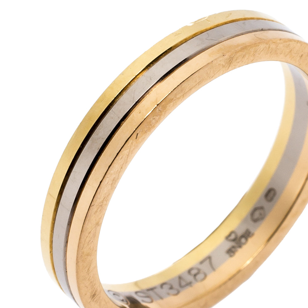 Original Cartier 18K Three Tone Gold Wedding Band Ring Size 56