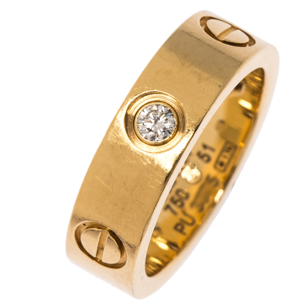 Original Cartier Love 3 Diamond 18K Yellow Gold Band Ring Size 51