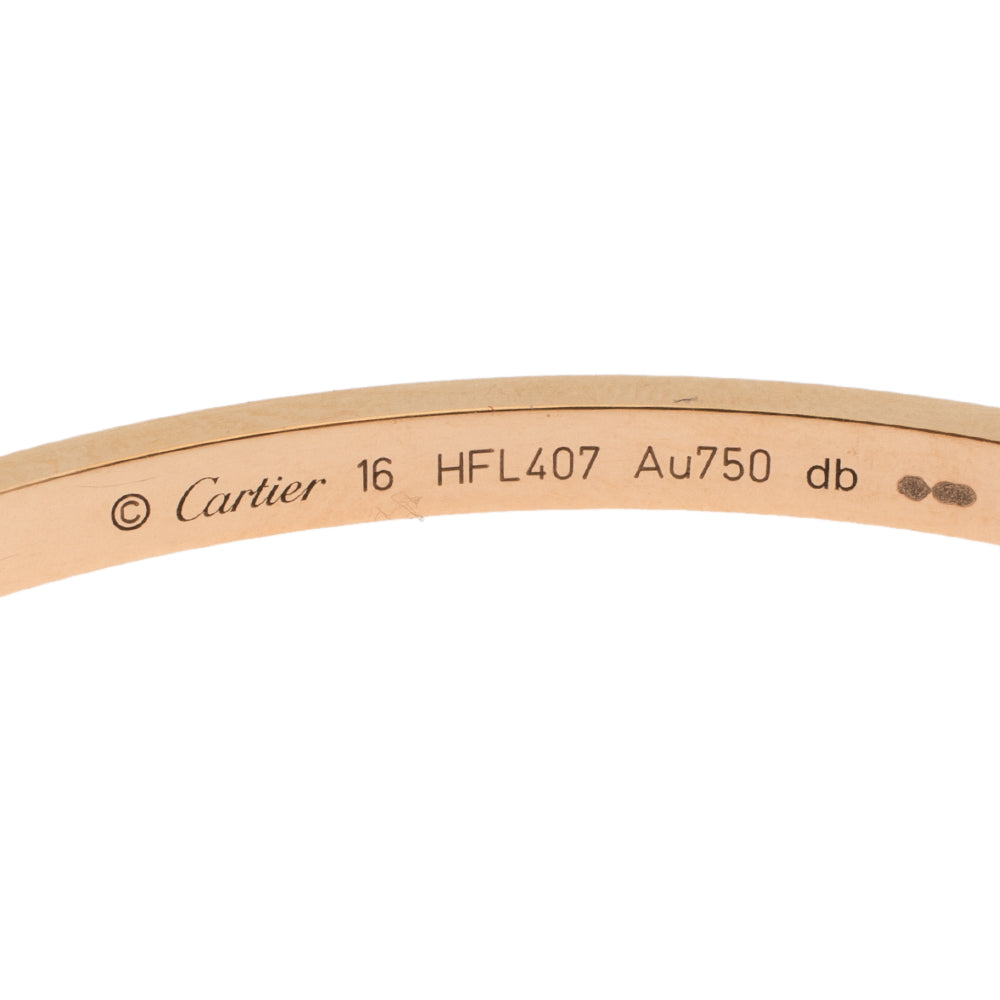 Original Cartier Love 18K Yellow Gold Narrow Bangle Bracelet Size 16