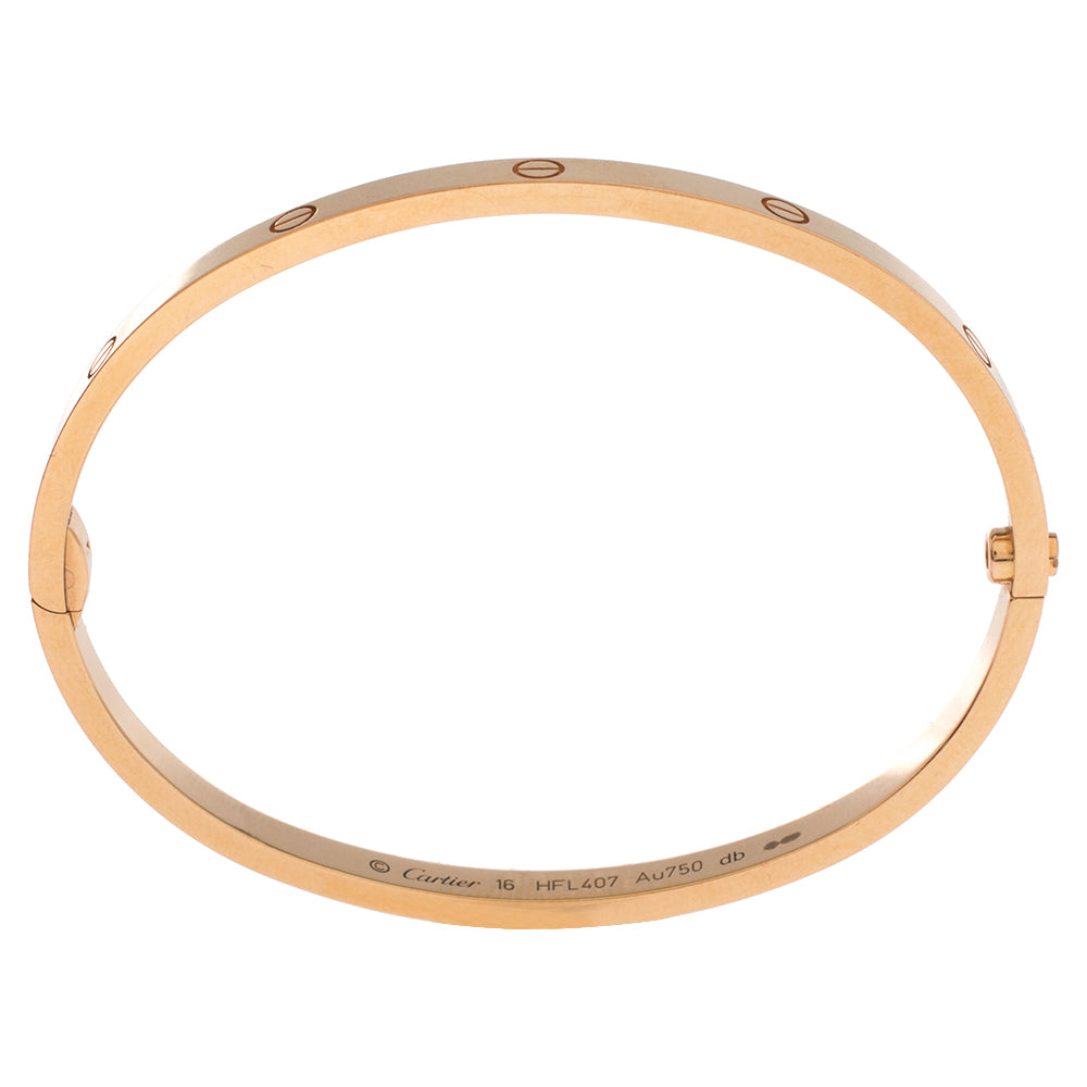 Original Cartier Love 18K Yellow Gold Narrow Bangle Bracelet Size 16