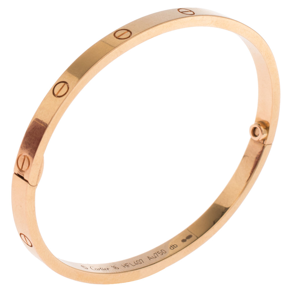 Original Cartier Love 18K Yellow Gold Narrow Bangle Bracelet Size 16