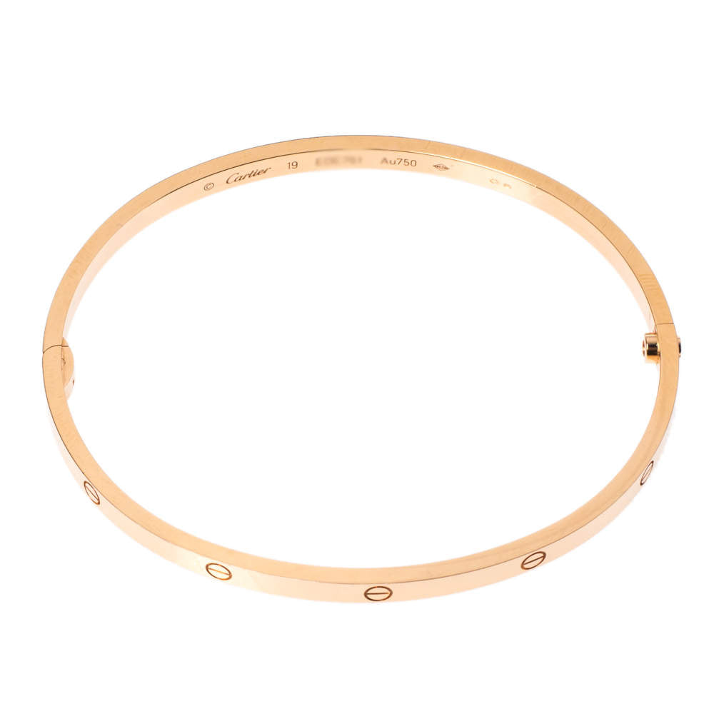 Original Cartier LOVE 18K Rose Gold Narrow Bangle Bracelet Size 19