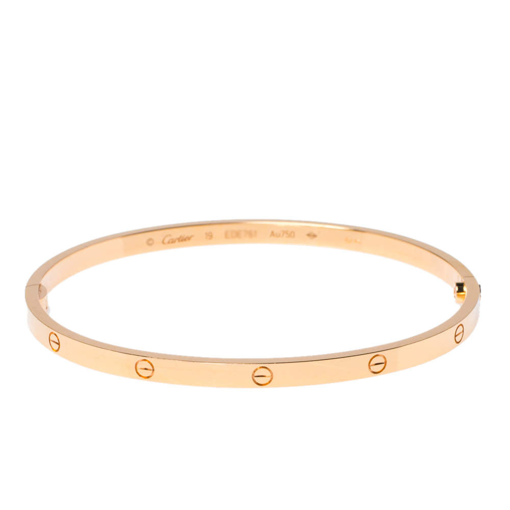 Original Cartier LOVE 18K Rose Gold Narrow Bangle Bracelet Size 19