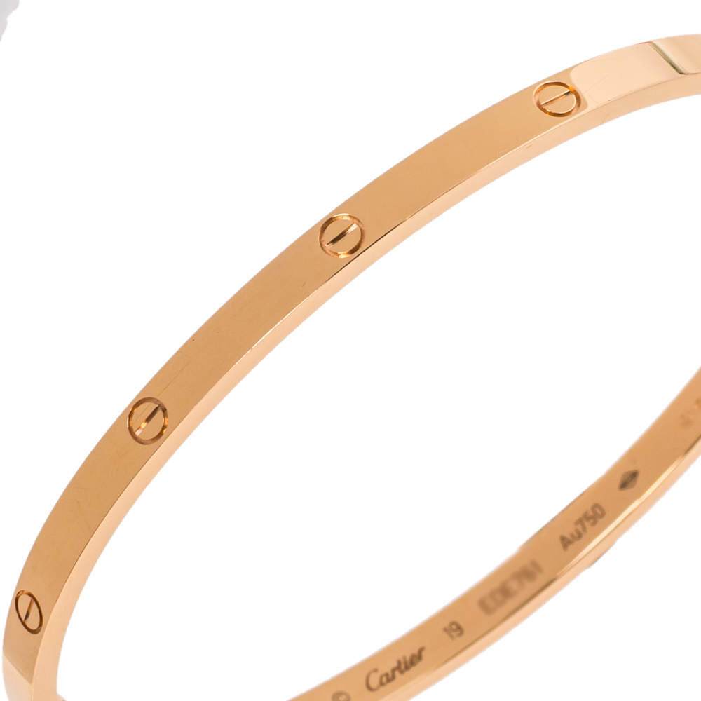 Original Cartier LOVE 18K Rose Gold Narrow Bangle Bracelet Size 19