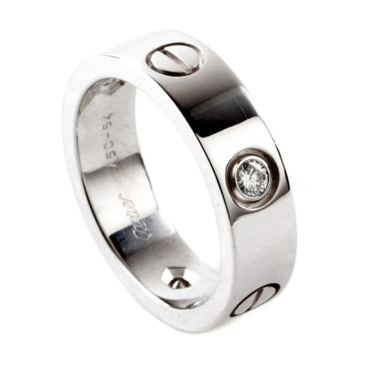 Original Cartier Love 3 Diamond 18k White Gold Ring Size 54