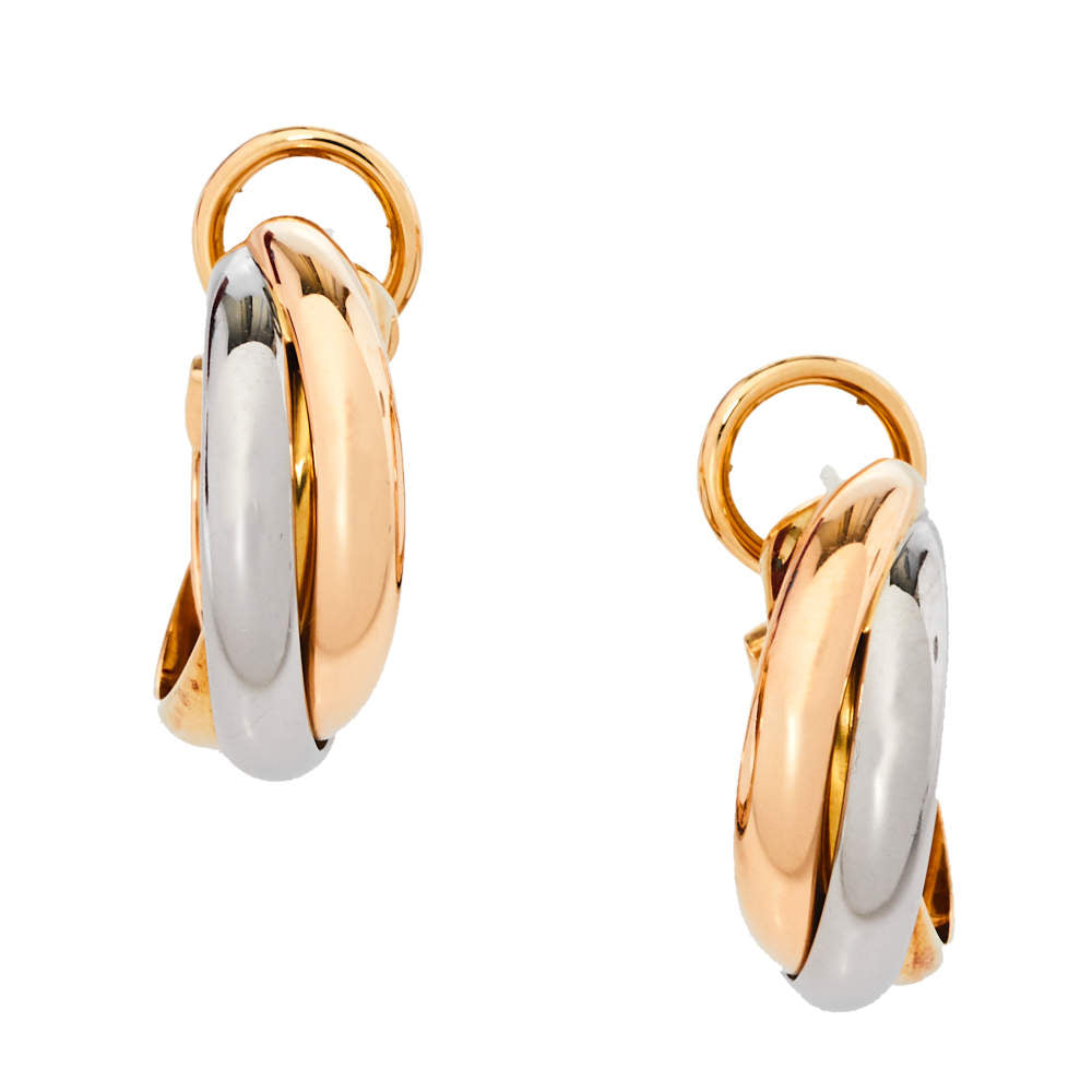 Original Cartier Trinity 18K Three Tone Gold Hoop Earrings