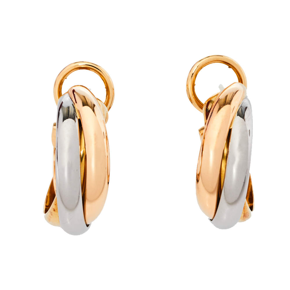 Original Cartier Trinity 18K Three Tone Gold Hoop Earrings