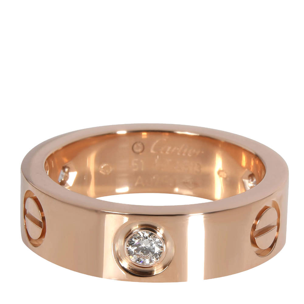 Original Cartier 18K Rose Gold 0.22 CTW Diamond Love Ring Size 51