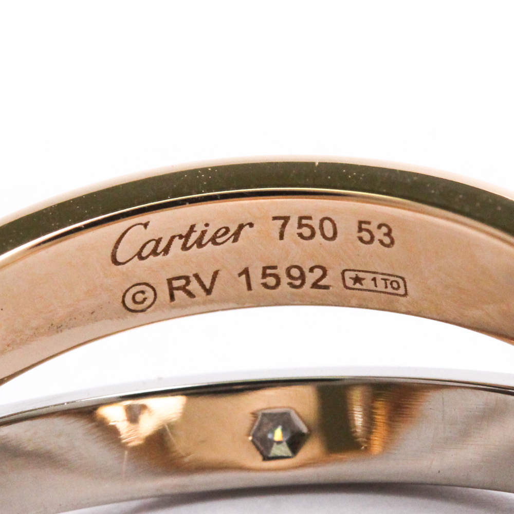 Original Cartier Love 6 Diamonds 18K White Gold 18K Rose Gold Ring Size EU 53