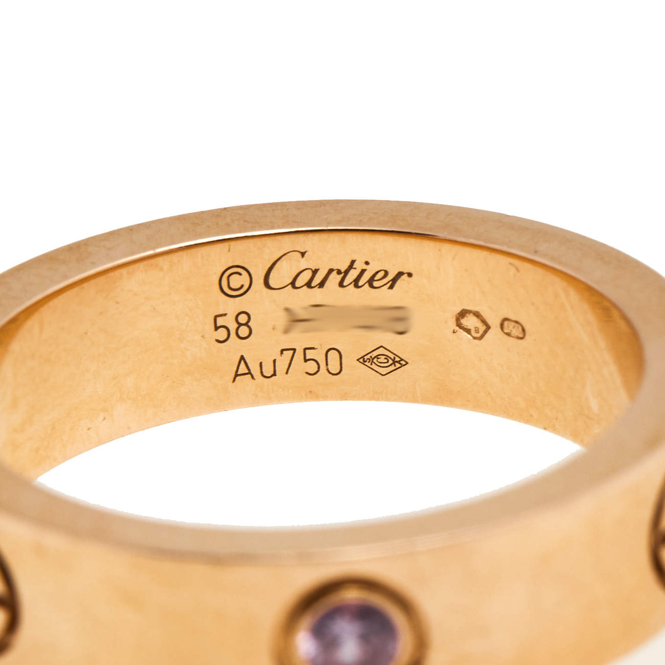 Original Cartier Love Pink Sapphire 18K Rose Gold Band Ring Size 58