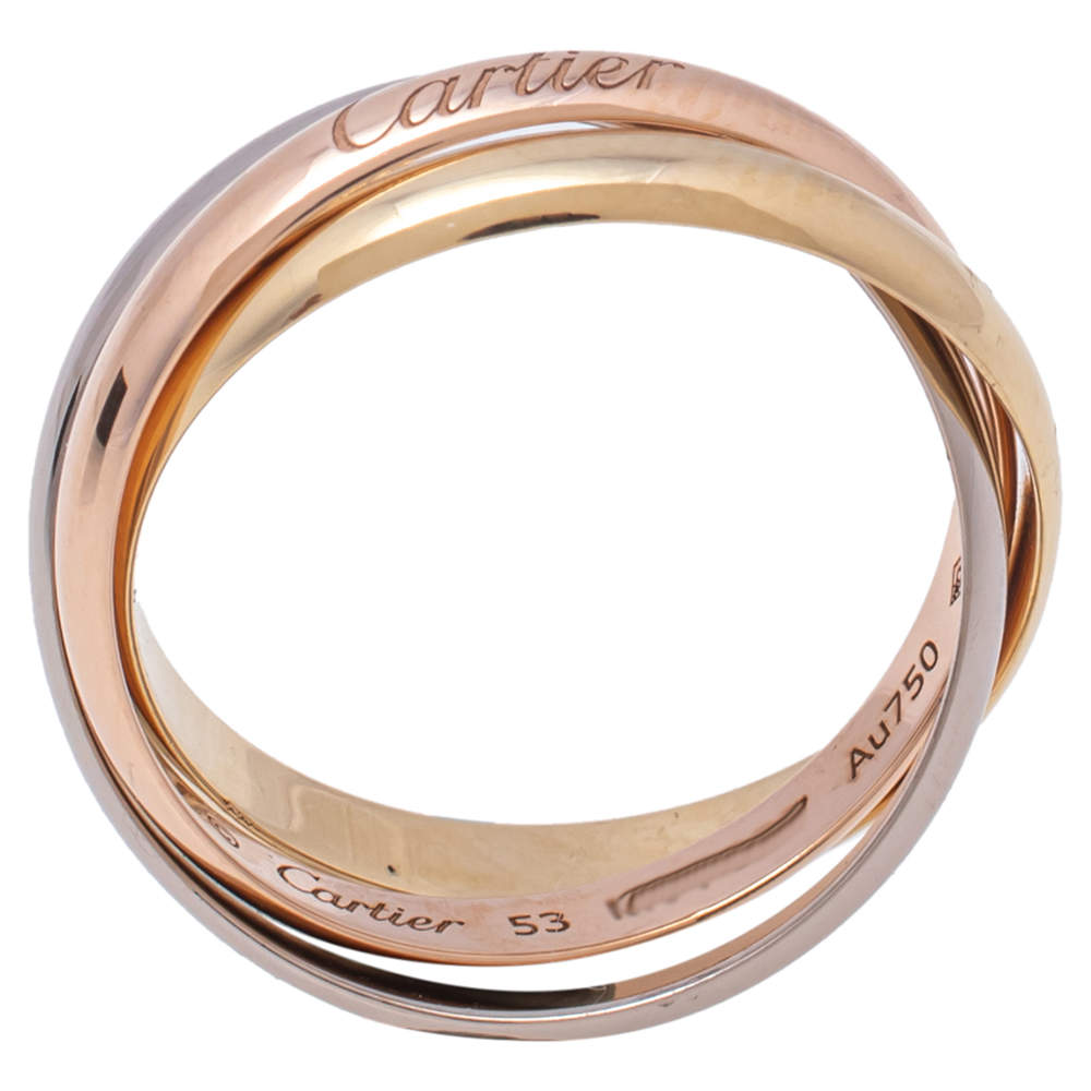 Original Cartier Trinity de Cartier 18K Three Tone Gold Rolling Ring Size 53