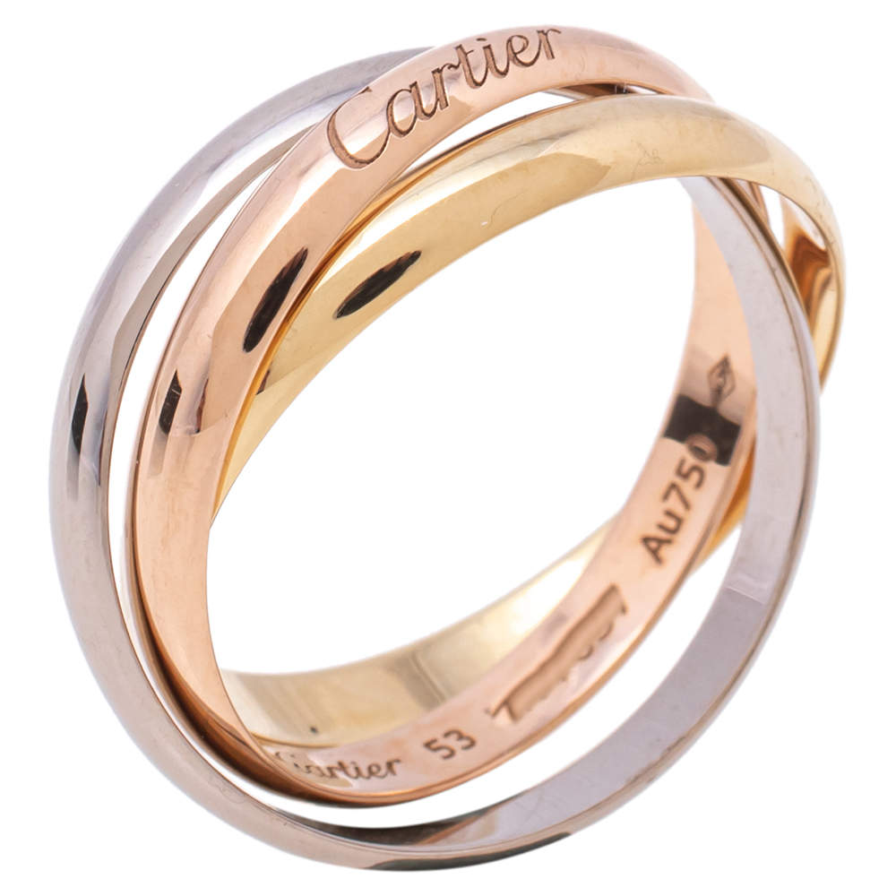 Original Cartier Trinity de Cartier 18K Three Tone Gold Rolling Ring Size 53