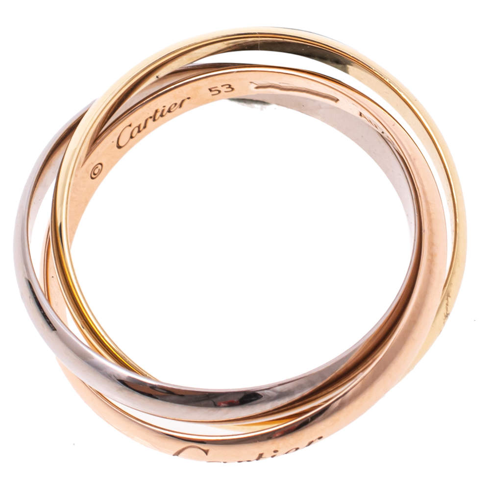 Original Cartier Trinity de Cartier 18K Three Tone Gold Rolling Ring Size 53