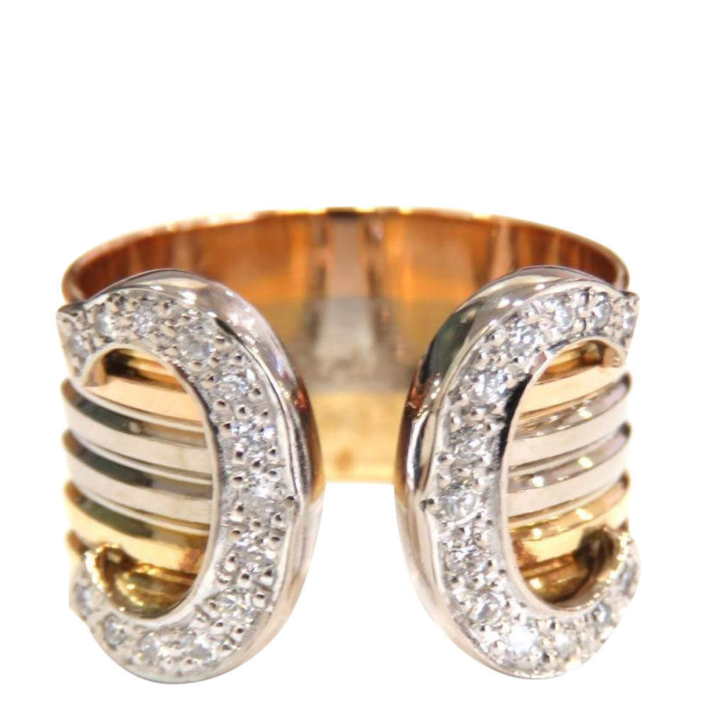 Original Cartier C De cartier Trinity 18K Yellow, Rose, White Gold and Diamond Ring EU 51