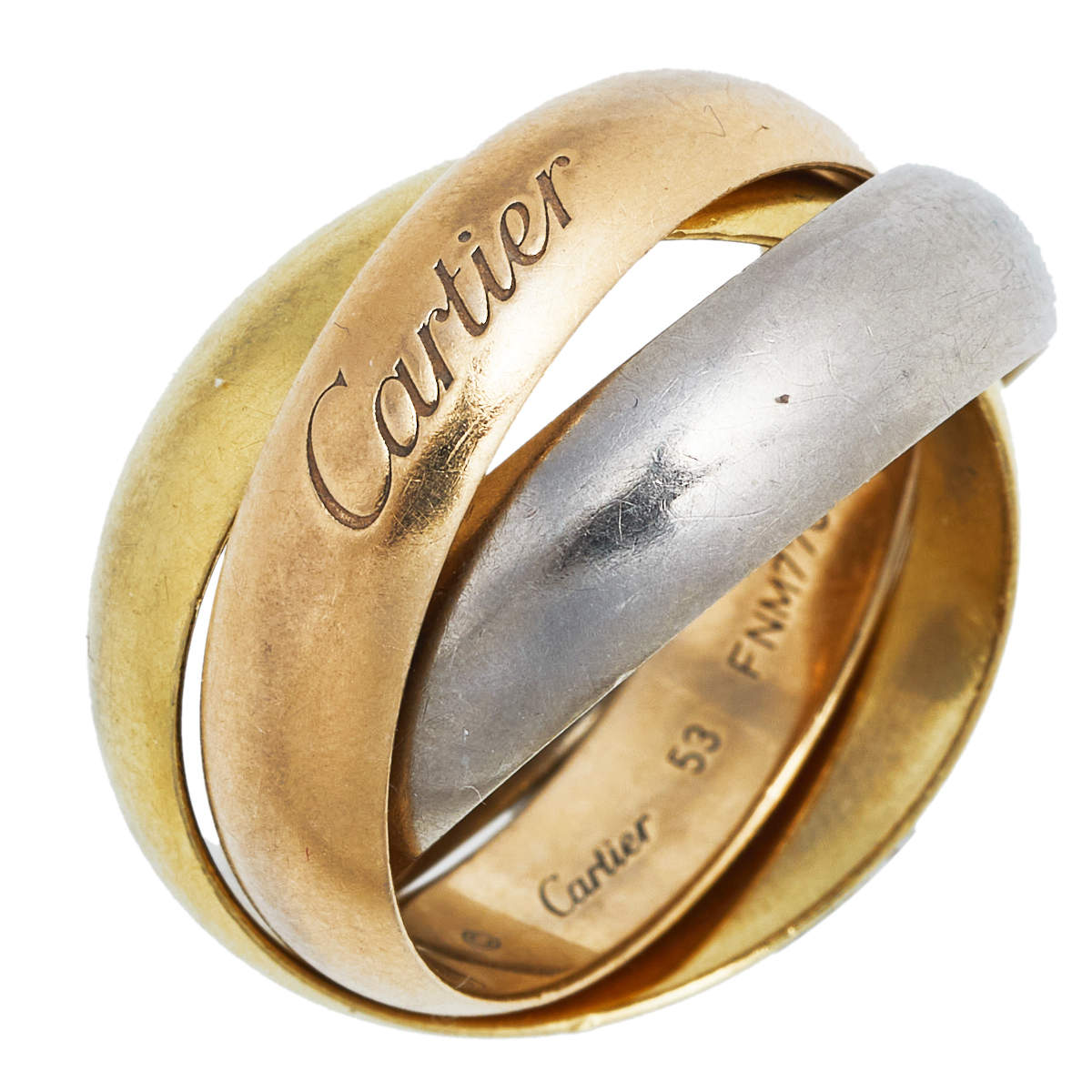 Original Cartier Trinity de Cartier 18K Three Tone Gold LM Rolling Ring Size 53