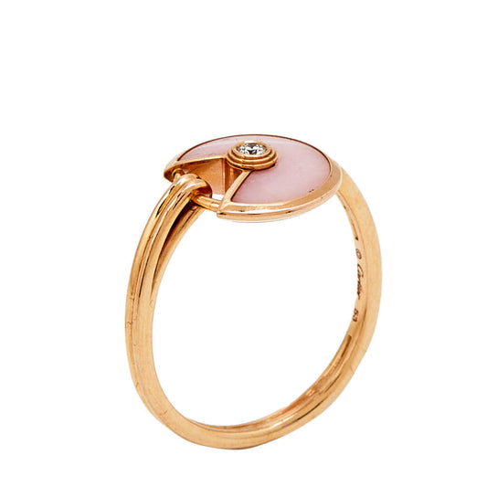 Original Cartier Amulette de Cartier Pink Opal Diamond 18K Rose Gold Ring Size 53