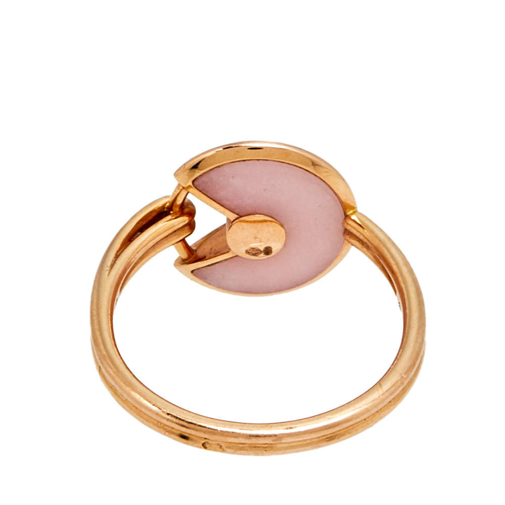 Original Cartier Amulette de Cartier Pink Opal Diamond 18K Rose Gold Ring Size 53