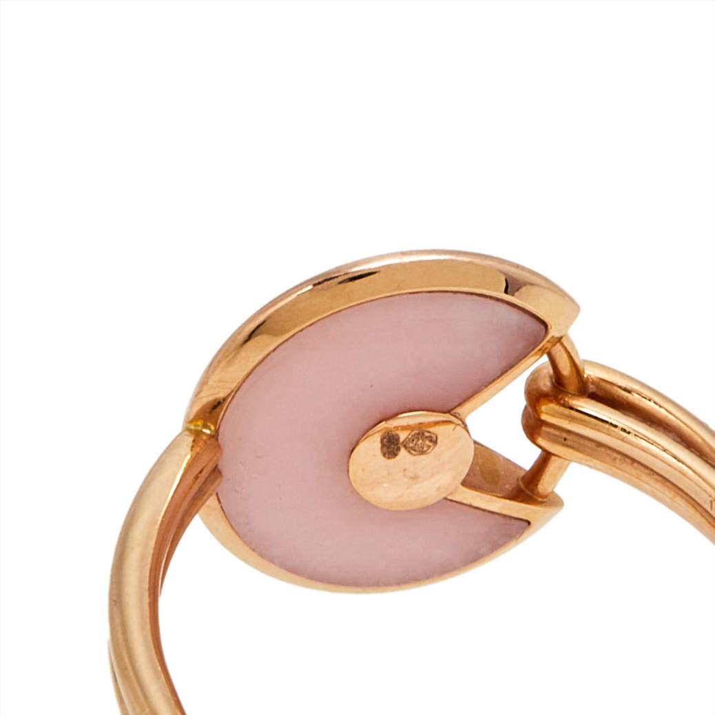 Original Cartier Amulette de Cartier Pink Opal Diamond 18K Rose Gold Ring Size 53