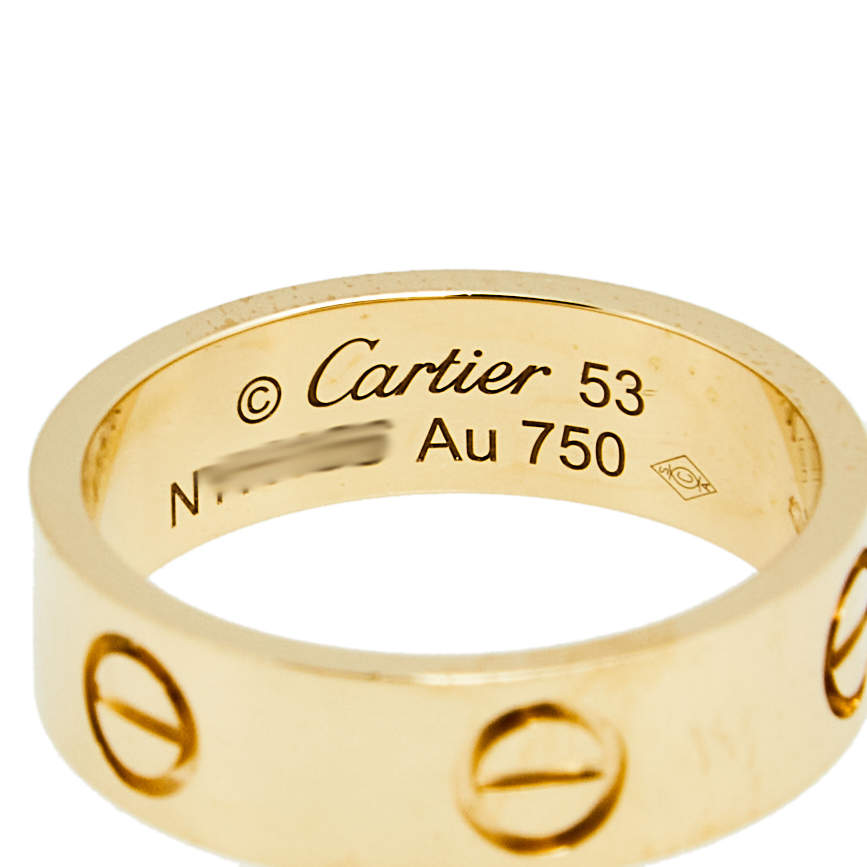 Original Cartier Love 18k Yellow Gold Band Ring Size 53