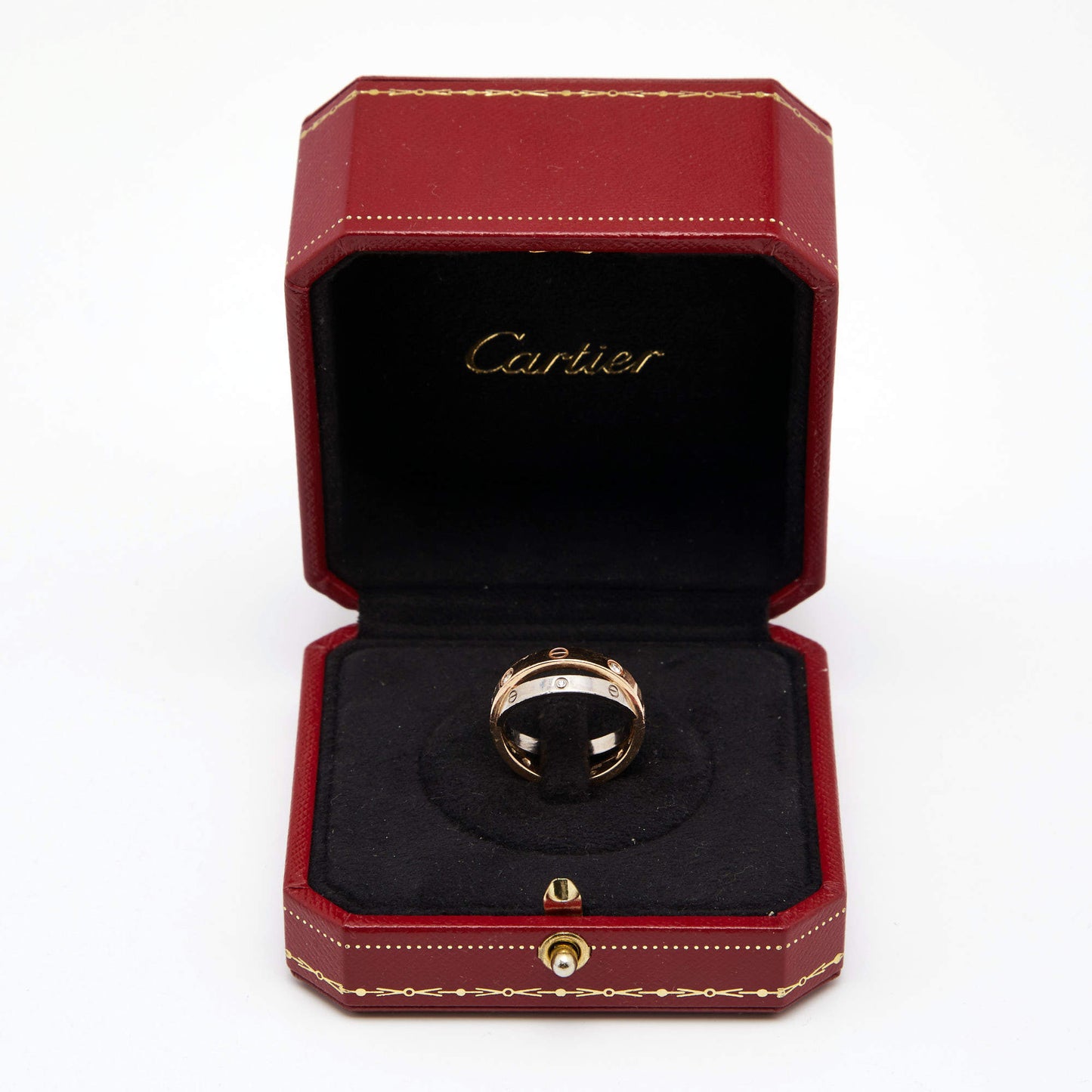 Original Cartier Love Diamond 18k Two Tone Double Band Ring Size 51