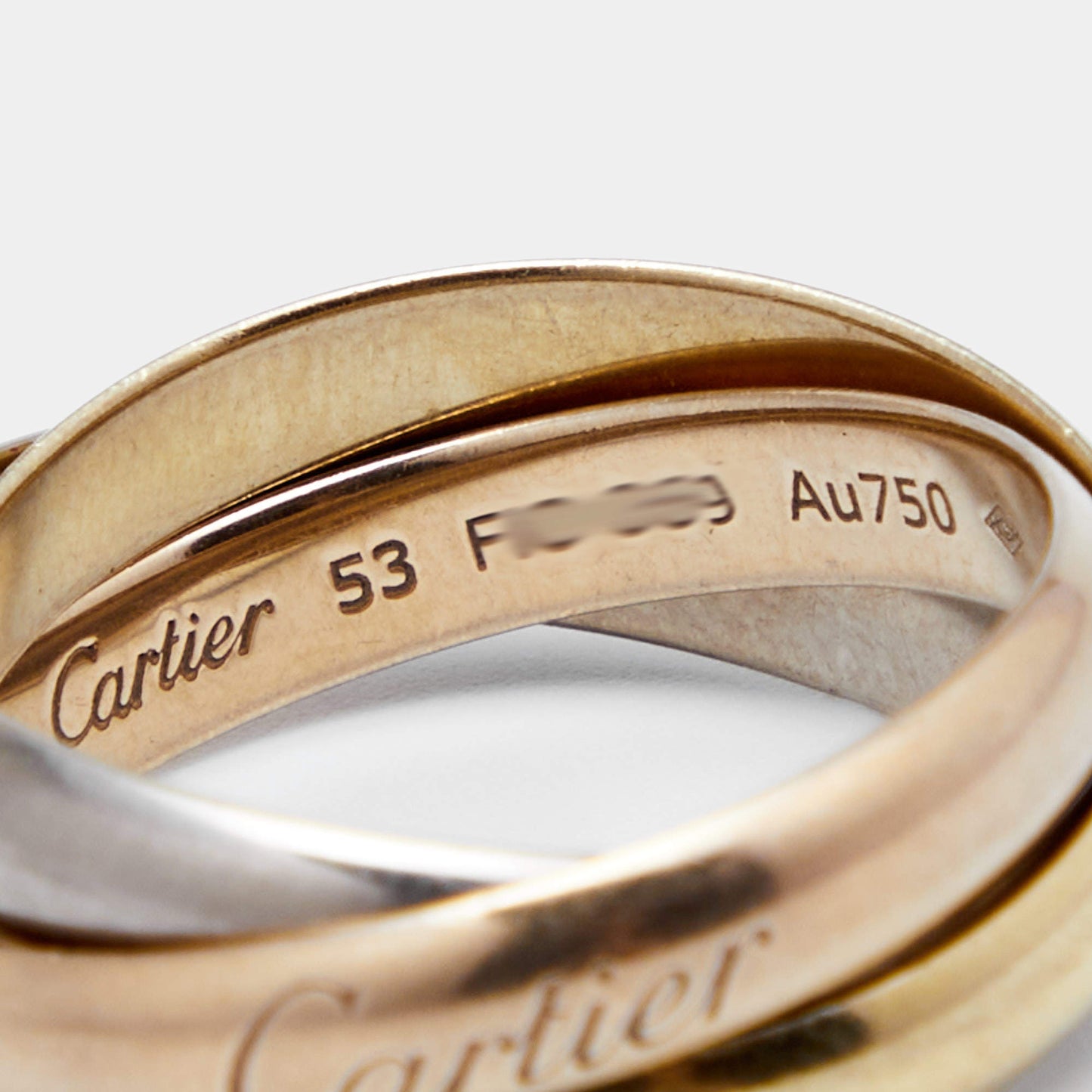 Original Cartier Trinity Classic 18k Three Tone Gold Rolling Ring Size 53