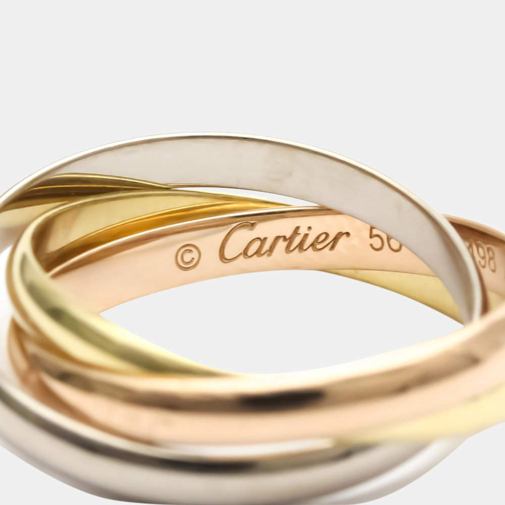 Original Cartier Trinity 18K Yellow Rose and White Gold Ring EU 52