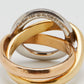 Original Cartier Trinity Crash Diamond 18k Three Tone Gold Ring Size 51